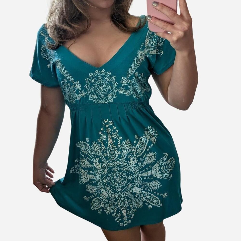 Tropical La Class Teal Scoop Neck Off Shoulder Dress/Coverup